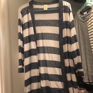 Navy and white open cardigan